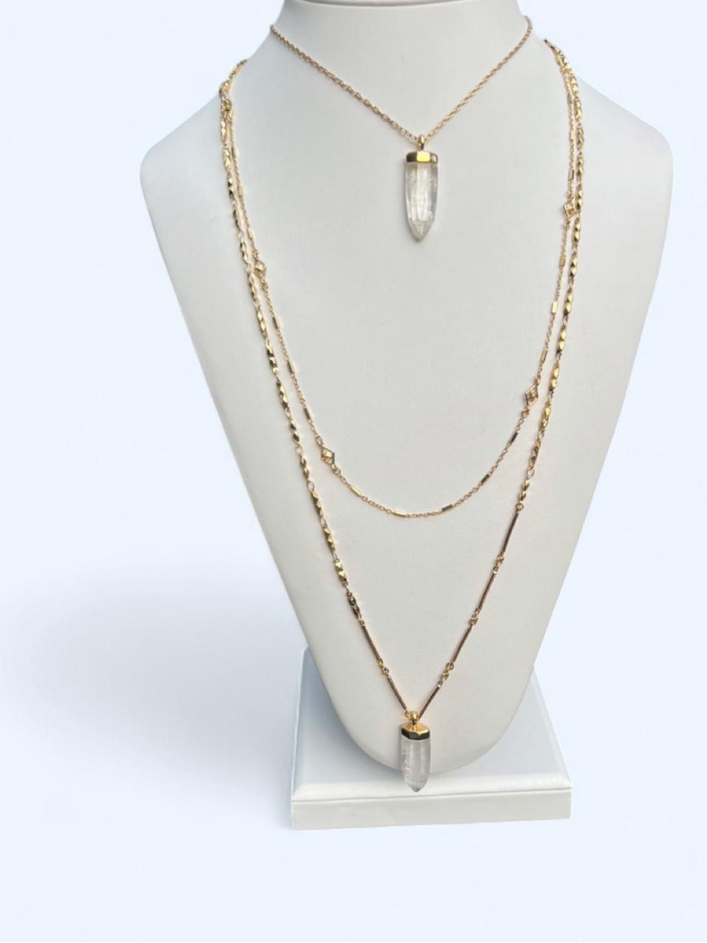Stella & Dot Aria 3-in-1 Layering Necklace Gold Clear Quartz Crystal Convertible
